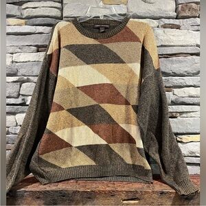 Vintage Liberty argyle color block brown sweater overized size XL grandpa